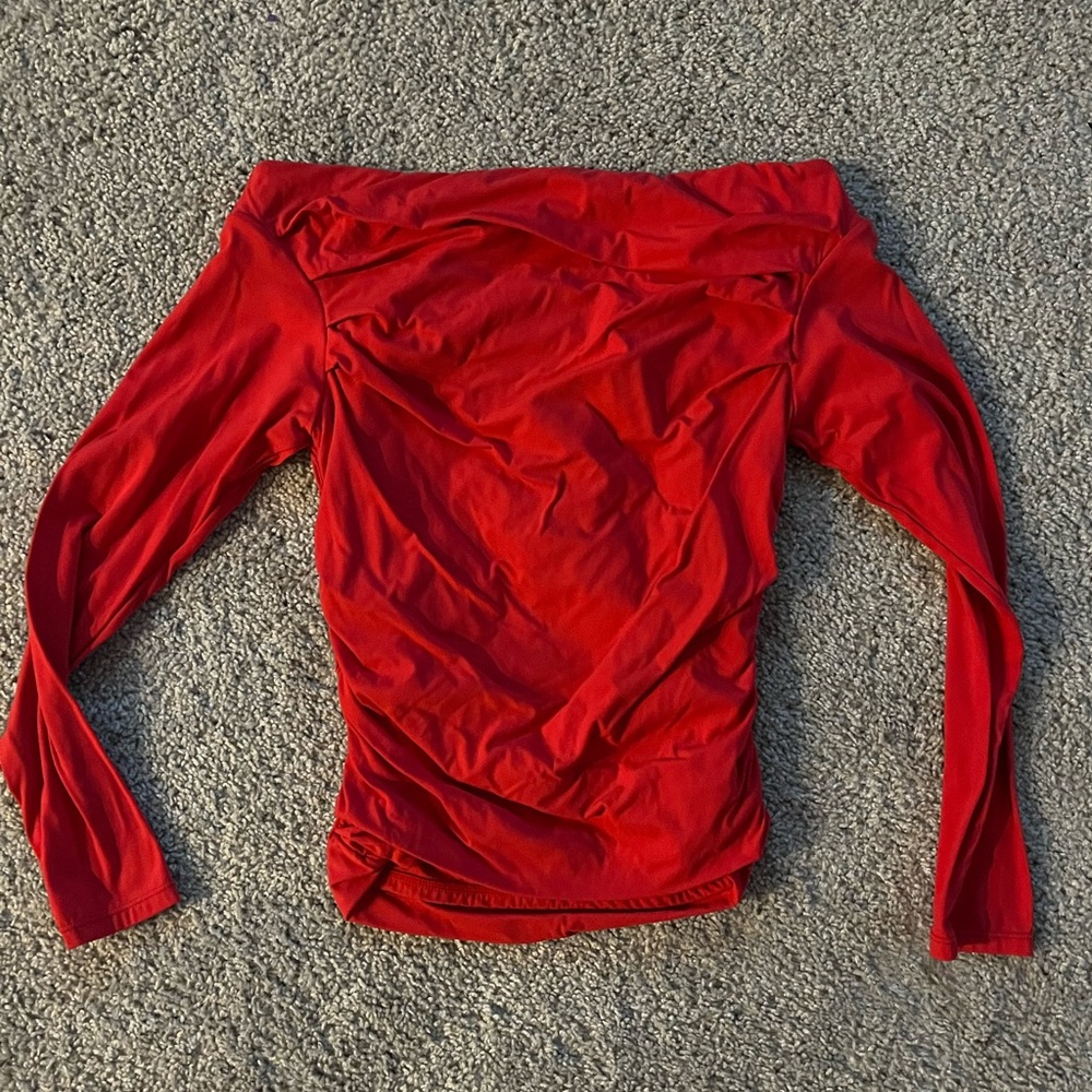 Red Off The Shoulder Long Sleeve Top